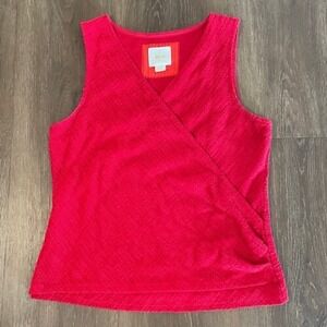 Anthropologie Maeve Large Sleeveless Top Textured‎ Faux Wrap Red Tank Blouse